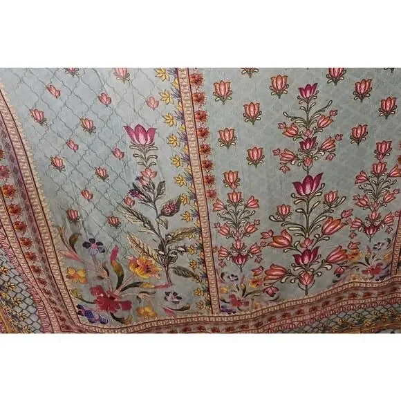 Boho Floral Embellished Scarf Multicolor Lightweight Shawl Wrap Festival - Picture 4 of 12